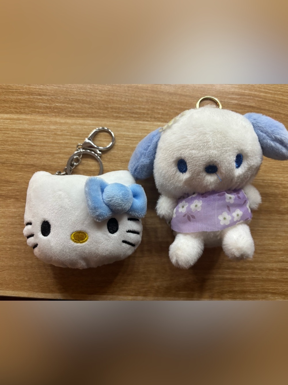 Hello Kitty & Pochacco Plush Small Pet Keychain Set - Blue & Cream Plush Charms